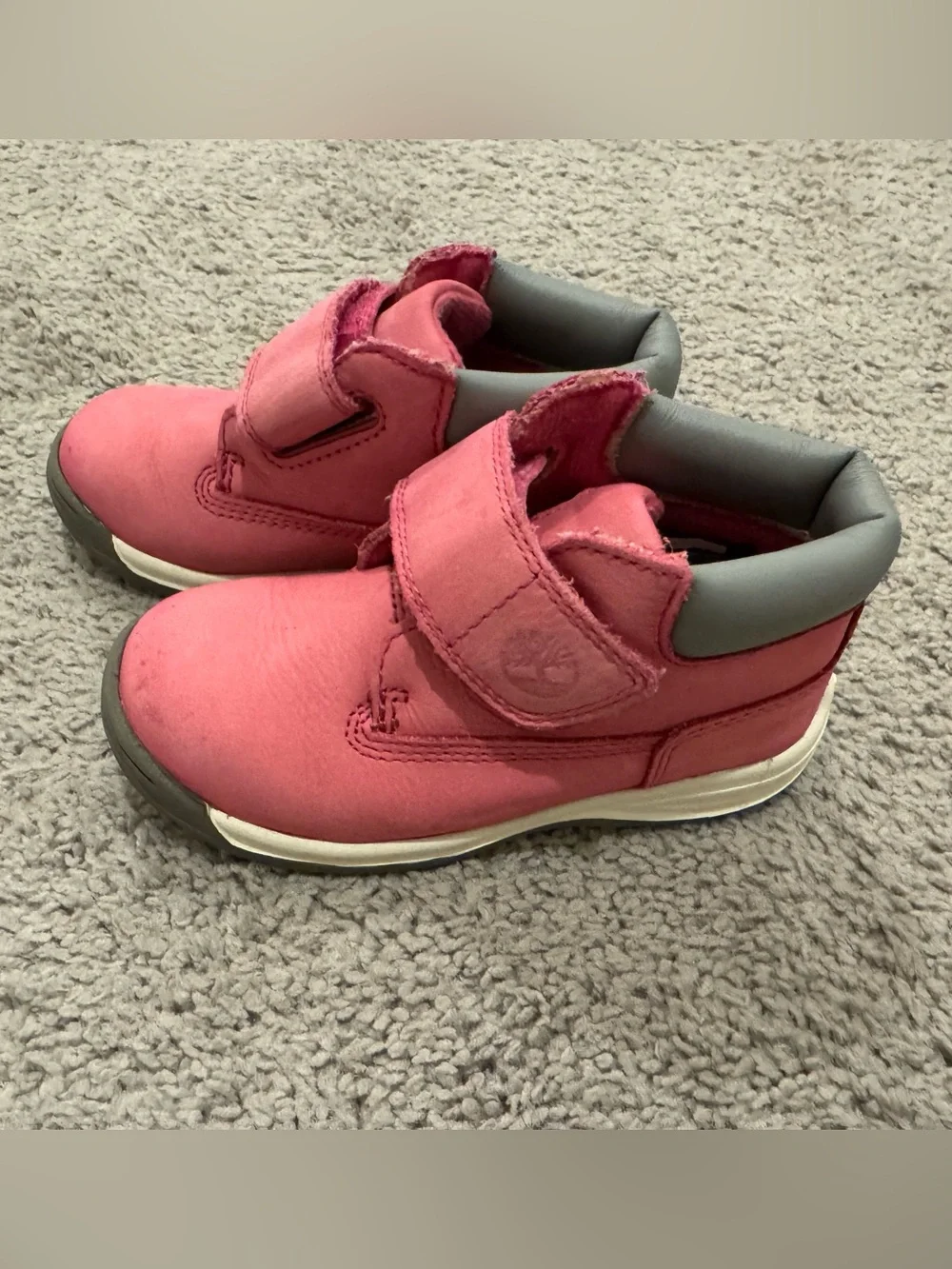 Timberland Kids Pink and Gray Hook-and-Loop High-Top Boots